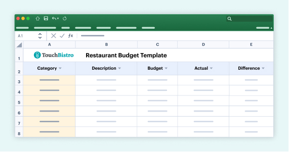 Image of a restaurant budget template spreadsheet.