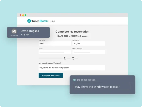 online restaurant reservations screenshot