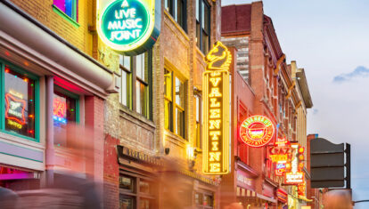 Broadway pub district in downtown Nashville Tennessee USA