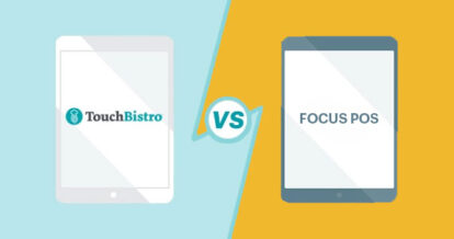 TouchBistro vs Focus POS illustration on two tablets.