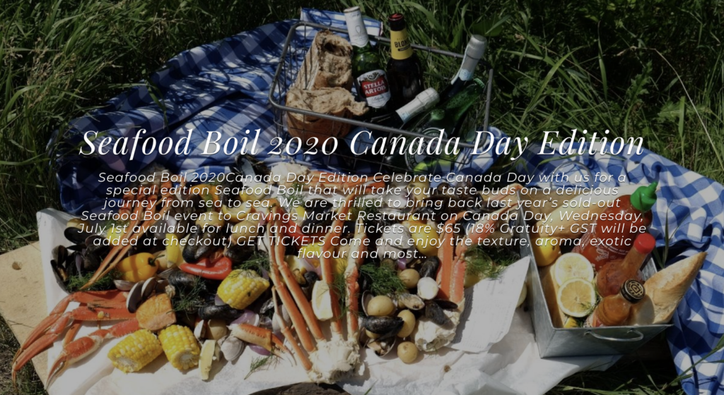 Promotional poster for Cravings Market Restaurant's Canada Day Seafood Boil.