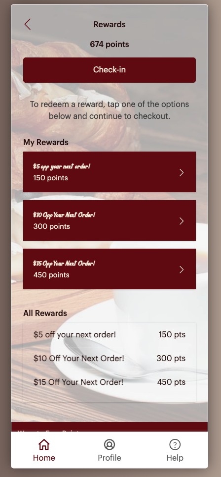 A mobile screenshot showing a customer's loyalty rewards.