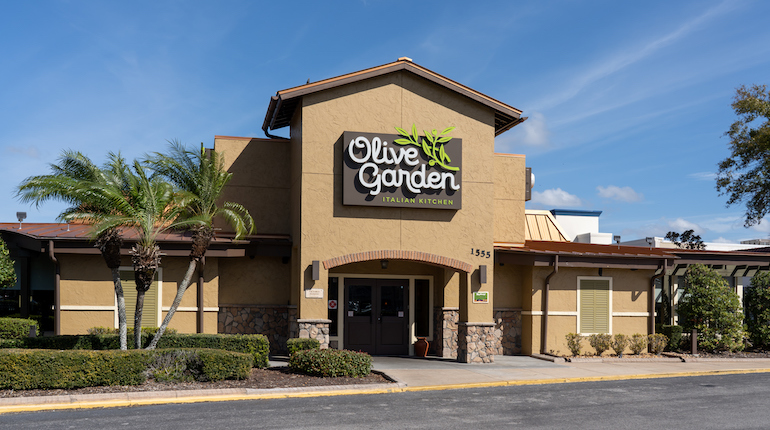 The exterior of an Olive Garden restaurant in Orlando, Florida, U.S.