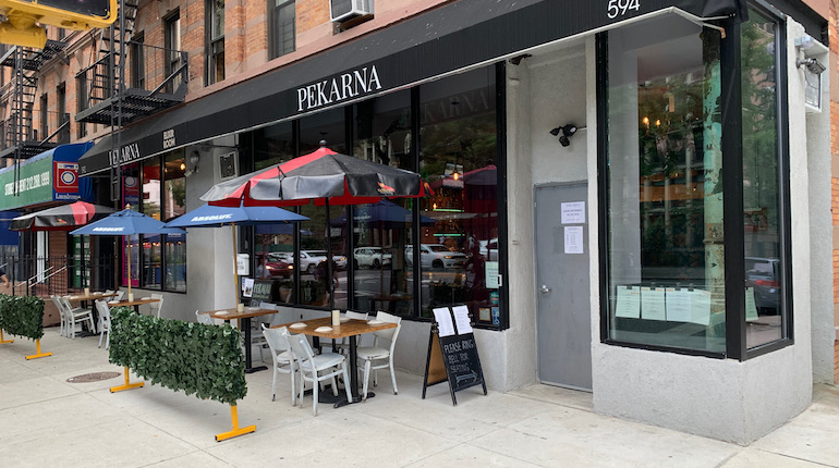 Exterior of Pekarna restaurant on New York City’s Upper West Side.