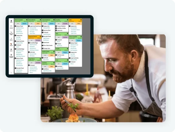 A screenshot the of Inventory Management software and an iamage of a chef trying his food